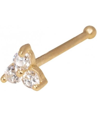 Solid 14K Yellow, White or Rose Gold 3-mm 20 Gauge 3-stone Cubic Zirconia Nose Stud Yellow Gold $20.01 Body Jewelry