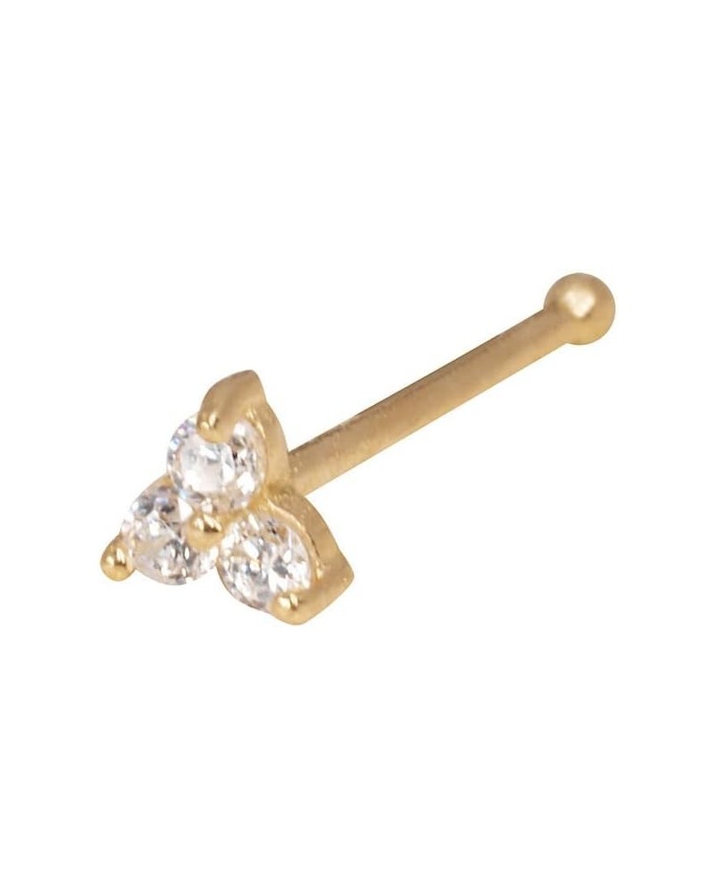 Solid 14K Yellow, White or Rose Gold 3-mm 20 Gauge 3-stone Cubic Zirconia Nose Stud Yellow Gold $20.01 Body Jewelry