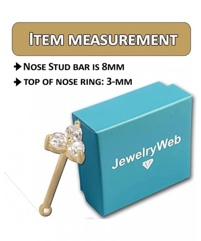 Solid 14K Yellow, White or Rose Gold 3-mm 20 Gauge 3-stone Cubic Zirconia Nose Stud Yellow Gold $20.01 Body Jewelry