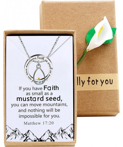 Christian Circle Ring Necklace Engraved Faith As Small As A Mustard Seed Can Move Mountains, with Gift Box Drop $8.25 Necklaces