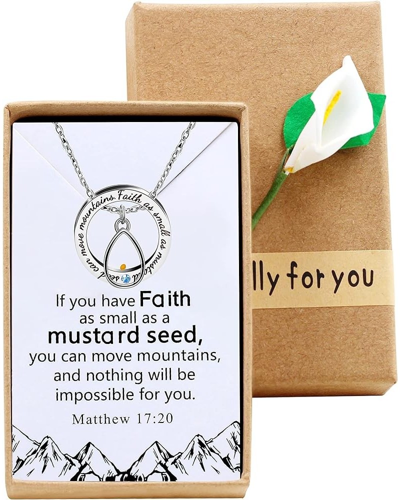 Christian Circle Ring Necklace Engraved Faith As Small As A Mustard Seed Can Move Mountains, with Gift Box Drop $8.25 Necklaces