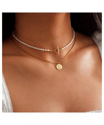 Gold Layered Pearl Initial Necklace for Women - Dainty Gold Initial Choker Chain Necklaces for Women Trendy, Gold Jewelry for...