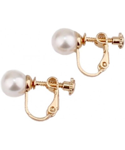 Briadl Wedding Clip Earrings No Pierced Silver/Gold Plated Charm Jewelry Pearl earrings 8mm screw gold white $8.74 Earrings