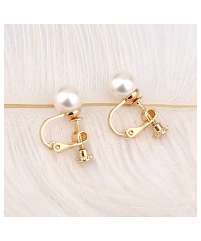 Briadl Wedding Clip Earrings No Pierced Silver/Gold Plated Charm Jewelry Pearl earrings 8mm screw gold white $8.74 Earrings