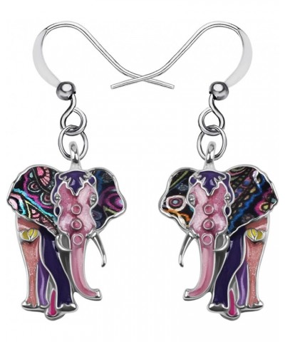 Enamel Alloy Jungle Elephant Earrings Dangle Stud French Clip Fashion Jewelry For Women Girls Charm Gift Purple $9.27 Earrings