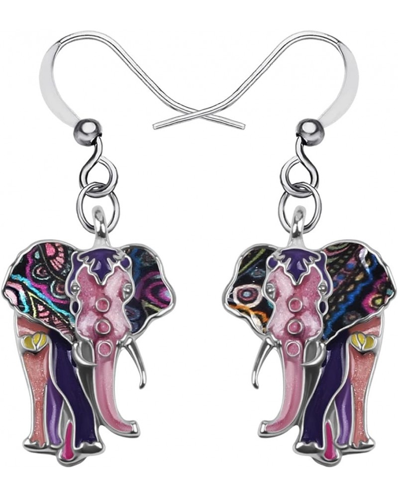 Enamel Alloy Jungle Elephant Earrings Dangle Stud French Clip Fashion Jewelry For Women Girls Charm Gift Purple $9.27 Earrings