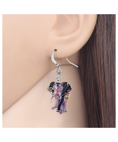 Enamel Alloy Jungle Elephant Earrings Dangle Stud French Clip Fashion Jewelry For Women Girls Charm Gift Purple $9.27 Earrings