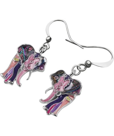 Enamel Alloy Jungle Elephant Earrings Dangle Stud French Clip Fashion Jewelry For Women Girls Charm Gift Purple $9.27 Earrings