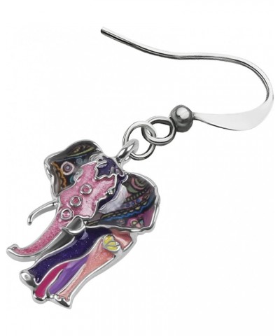 Enamel Alloy Jungle Elephant Earrings Dangle Stud French Clip Fashion Jewelry For Women Girls Charm Gift Purple $9.27 Earrings