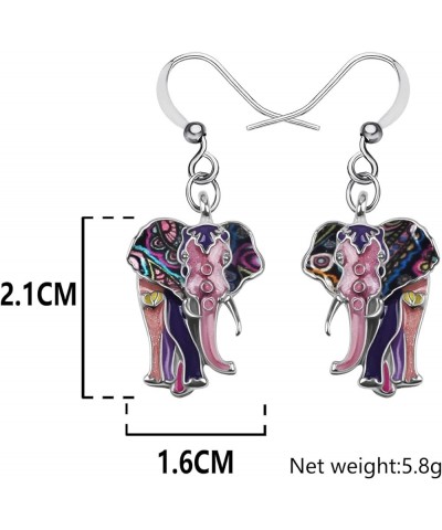 Enamel Alloy Jungle Elephant Earrings Dangle Stud French Clip Fashion Jewelry For Women Girls Charm Gift Purple $9.27 Earrings