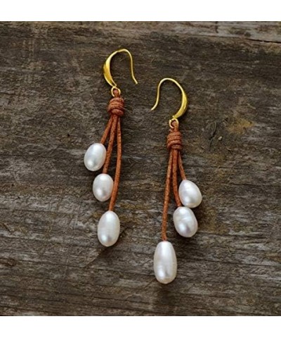 Handmade Unique Craft Jewelry_Pearl Earrings Natural Freshwater Pearls Leather Earrings Designer Pearl Jewelry Drop Earring W...