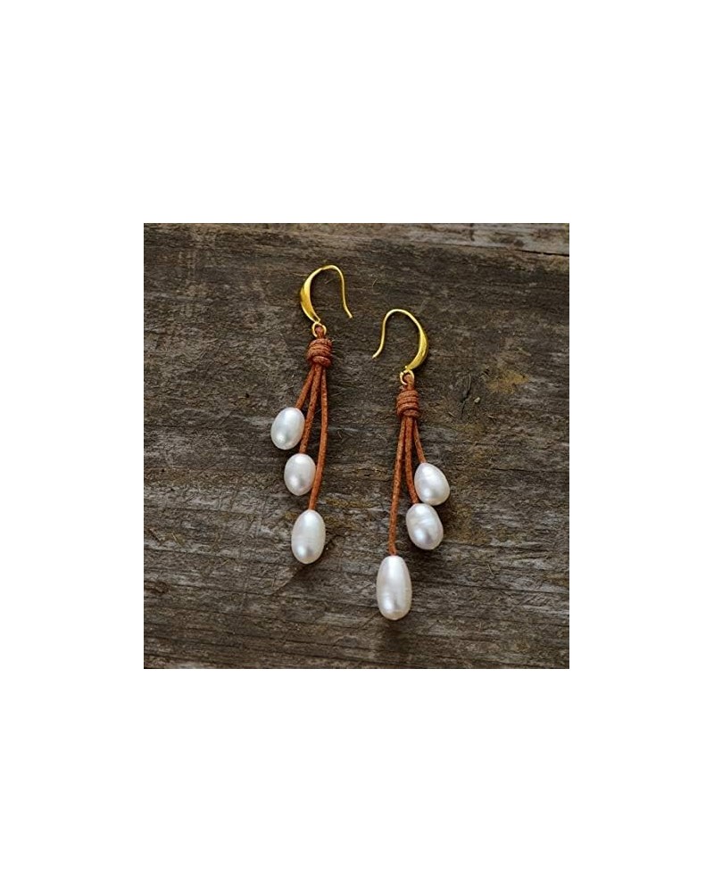 Handmade Unique Craft Jewelry_Pearl Earrings Natural Freshwater Pearls Leather Earrings Designer Pearl Jewelry Drop Earring W...