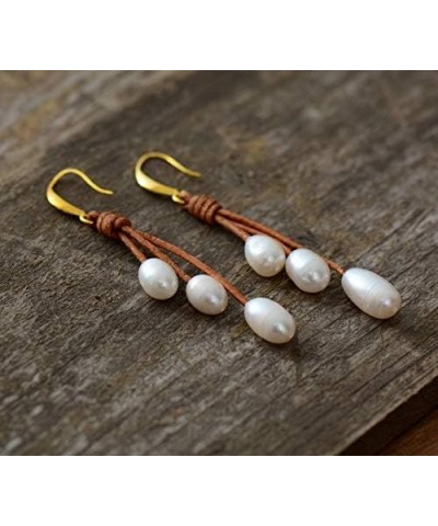 Handmade Unique Craft Jewelry_Pearl Earrings Natural Freshwater Pearls Leather Earrings Designer Pearl Jewelry Drop Earring W...