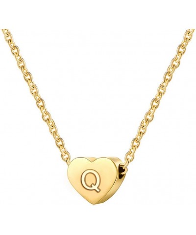 Stainless Steel Heart Shaped Alphabet Initial Letters Charm Collar Statement Pendant Necklace Q-Gold $7.66 Necklaces