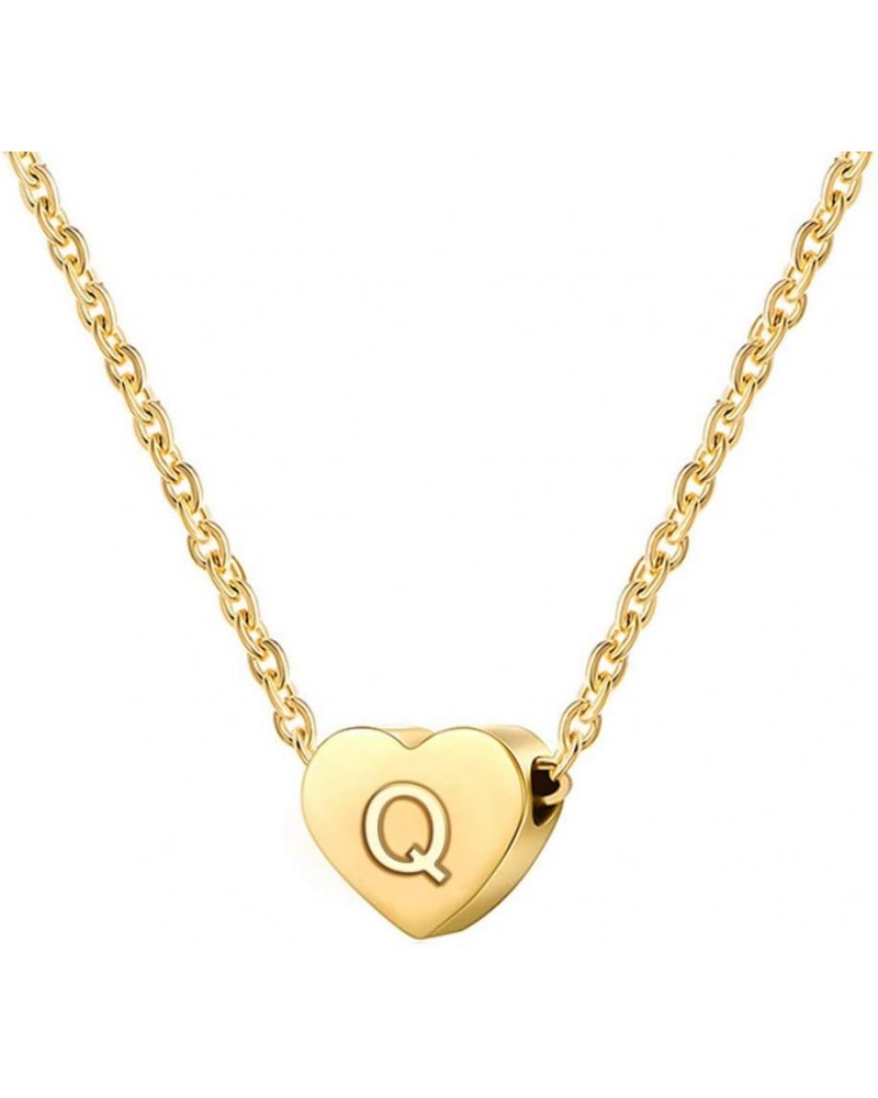 Stainless Steel Heart Shaped Alphabet Initial Letters Charm Collar Statement Pendant Necklace Q-Gold $7.66 Necklaces