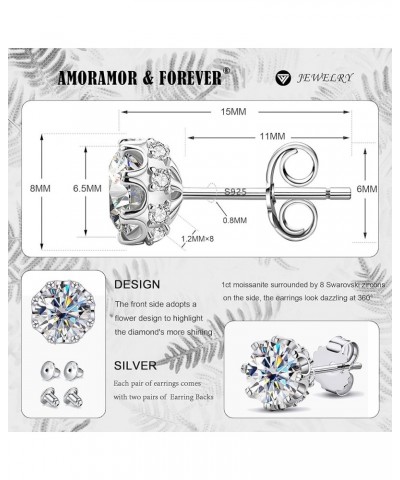 18K White Gold Plated Brilliant Cut Cubic Zirconia Stud Earrings For Women Men 8 Prong 8 Zirconia Sterling Silver Post Hypoal...