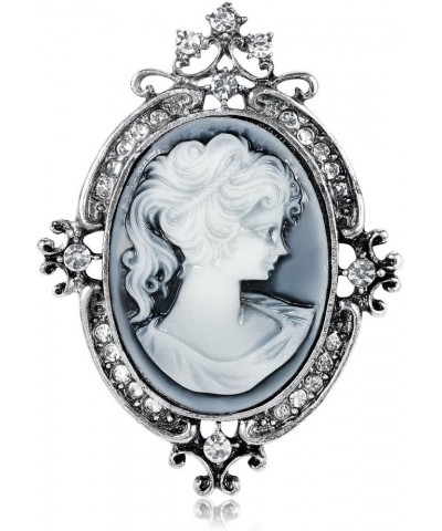 Victorian Black Velvet Lace Cameo Choker Gothic Lady Cameo Necklace&Brooch Pin Gift for Her Brooch 10-Silver $9.51 Necklaces