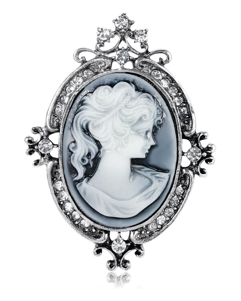 Victorian Black Velvet Lace Cameo Choker Gothic Lady Cameo Necklace&Brooch Pin Gift for Her Brooch 10-Silver $9.51 Necklaces