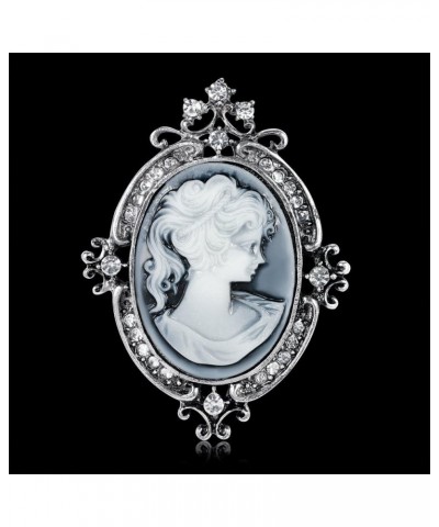 Victorian Black Velvet Lace Cameo Choker Gothic Lady Cameo Necklace&Brooch Pin Gift for Her Brooch 10-Silver $9.51 Necklaces