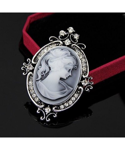 Victorian Black Velvet Lace Cameo Choker Gothic Lady Cameo Necklace&Brooch Pin Gift for Her Brooch 10-Silver $9.51 Necklaces