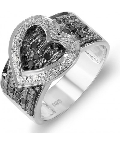 0.33 Carat (ctw) Buckle Heart Round Black & White Diamond Cocktail Right Hand Ring 1/3 CT, Sterling Silver $71.68 Rings