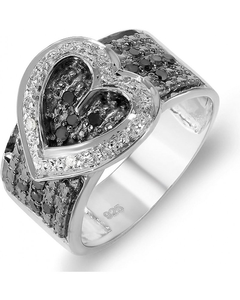 0.33 Carat (ctw) Buckle Heart Round Black & White Diamond Cocktail Right Hand Ring 1/3 CT, Sterling Silver $71.68 Rings