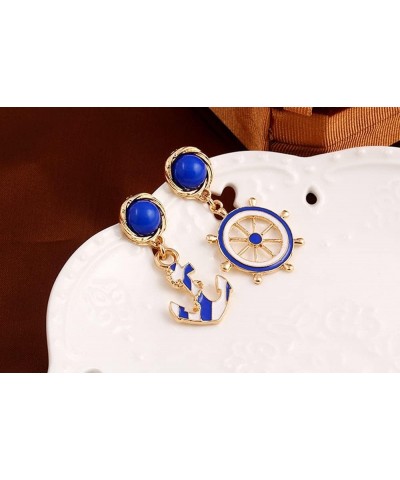 Vintage Anchor Sailor Earrings Jewelry for Women - Asymmetric Geometry Fashion Dangle Earrings (blue) $8.39 Earrings