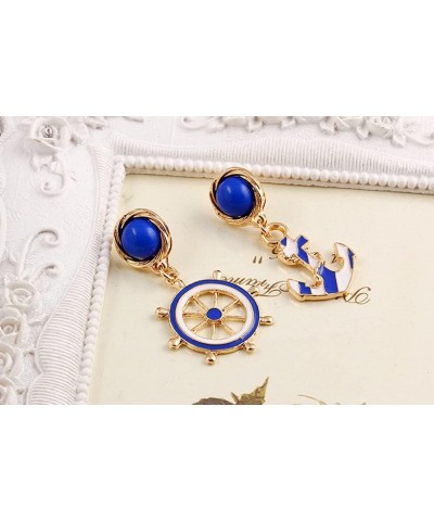 Vintage Anchor Sailor Earrings Jewelry for Women - Asymmetric Geometry Fashion Dangle Earrings (blue) $8.39 Earrings