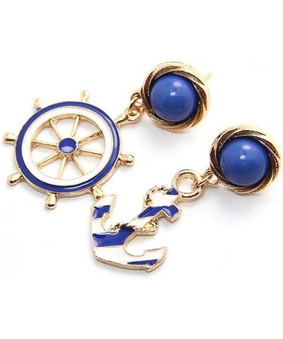 Vintage Anchor Sailor Earrings Jewelry for Women - Asymmetric Geometry Fashion Dangle Earrings (blue) $8.39 Earrings