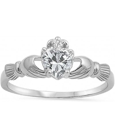 Sterling Silver Irish Claddagh Simulated Gemstone Promise Ring Available Clear Cubic Zirconia $13.19 Rings