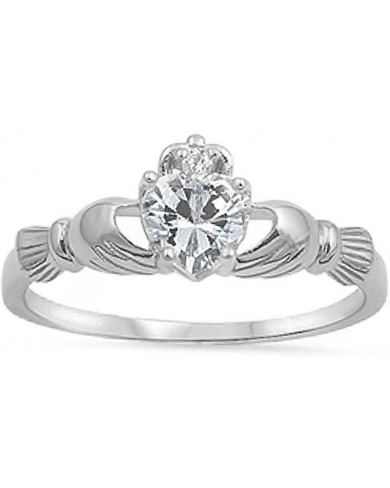 Sterling Silver Irish Claddagh Simulated Gemstone Promise Ring Available Clear Cubic Zirconia $13.19 Rings