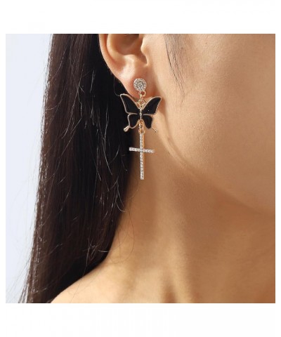 Dainty Rhinestone Butterfly Cross Dangle Earrings Cross Earrings Tassel Earrings Women Statement Earrings for Wedding Women B...