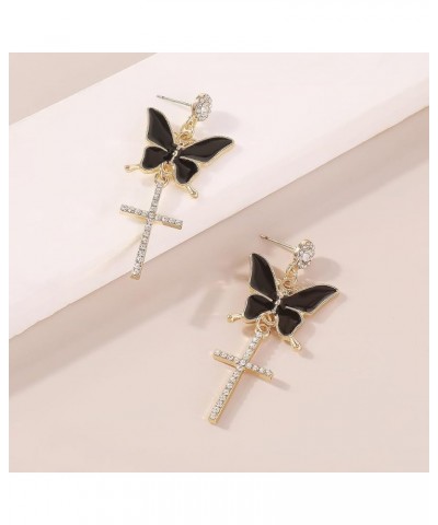 Dainty Rhinestone Butterfly Cross Dangle Earrings Cross Earrings Tassel Earrings Women Statement Earrings for Wedding Women B...