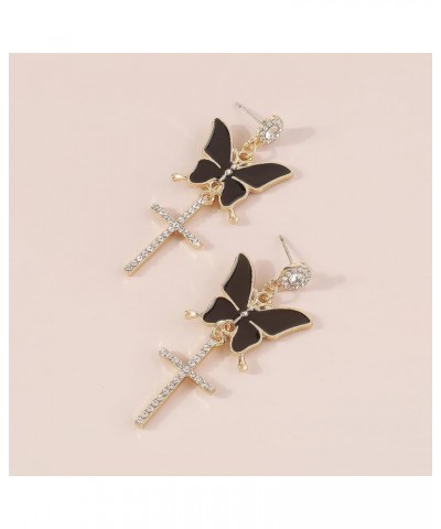 Dainty Rhinestone Butterfly Cross Dangle Earrings Cross Earrings Tassel Earrings Women Statement Earrings for Wedding Women B...