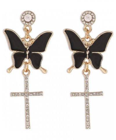 Dainty Rhinestone Butterfly Cross Dangle Earrings Cross Earrings Tassel Earrings Women Statement Earrings for Wedding Women B...