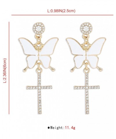 Dainty Rhinestone Butterfly Cross Dangle Earrings Cross Earrings Tassel Earrings Women Statement Earrings for Wedding Women B...