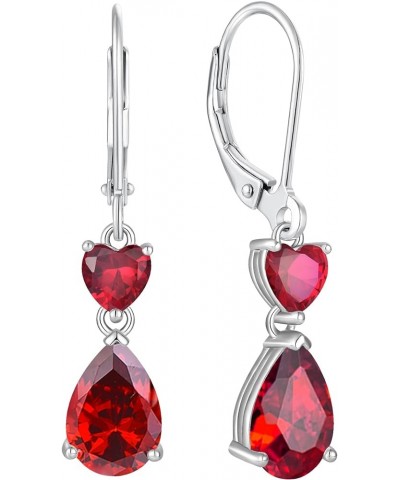 Teardrop Dangle Drop Earrings Sterling Silver Heart Leverback Earrings Birthstone Jewelry for Women 07-ruby-Jul $24.00 Earrings