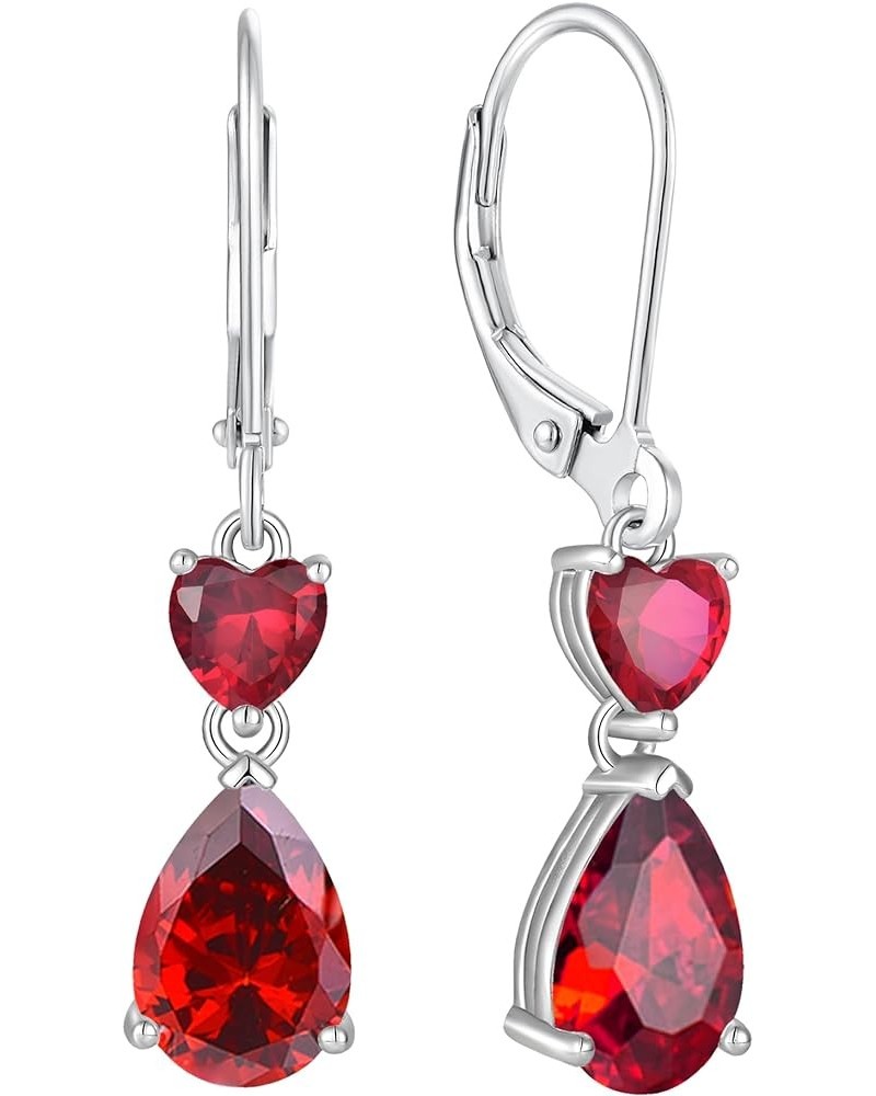 Teardrop Dangle Drop Earrings Sterling Silver Heart Leverback Earrings Birthstone Jewelry for Women 07-ruby-Jul $24.00 Earrings