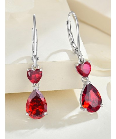 Teardrop Dangle Drop Earrings Sterling Silver Heart Leverback Earrings Birthstone Jewelry for Women 07-ruby-Jul $24.00 Earrings