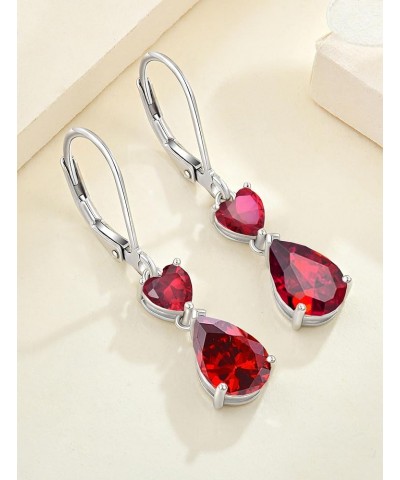 Teardrop Dangle Drop Earrings Sterling Silver Heart Leverback Earrings Birthstone Jewelry for Women 07-ruby-Jul $24.00 Earrings