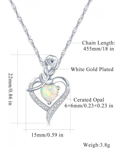 Heart Opal Pendant Necklace for Women Silver Plated Rose Flower Necklaces with Birthstone Zirconia Mothers Day Anniversary Bi...