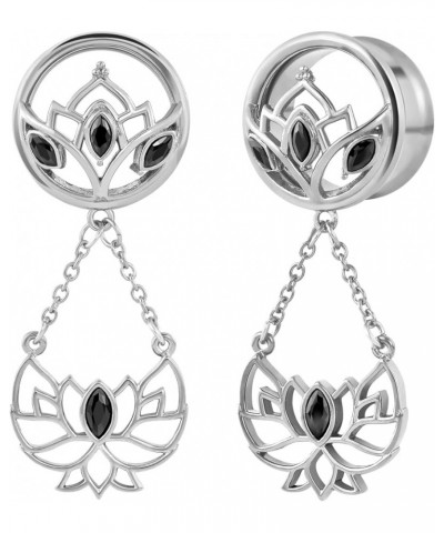 1 Pair Lotus Dangle Ear Gauges Yoga Piercing Jewelry Stainless Steel Flower Ear Hangers Plugs Tunnels Ear Stretchers Earrings...