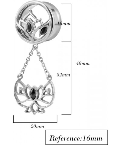 1 Pair Lotus Dangle Ear Gauges Yoga Piercing Jewelry Stainless Steel Flower Ear Hangers Plugs Tunnels Ear Stretchers Earrings...