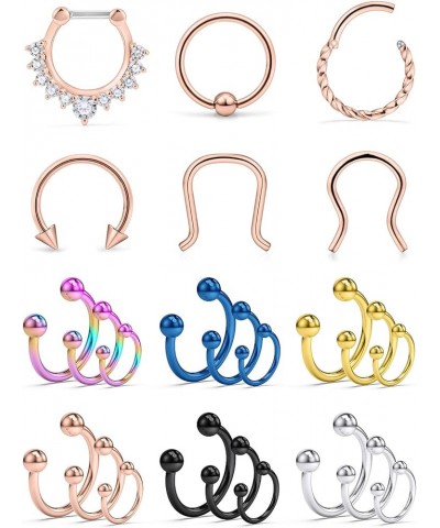 16G Septum Hoop Nose Rings 316L Stainless Steel Horseshoe Nose Hoop Ring Cartilage Daith Tragus Clicker Retainer Body Piercin...