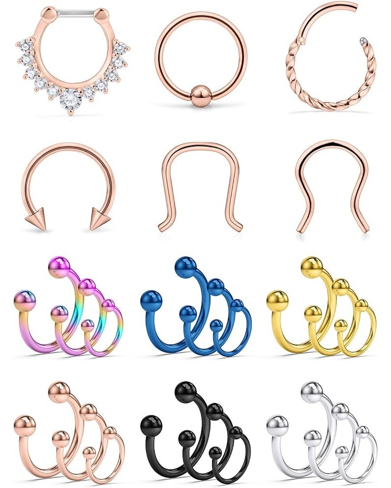 16G Septum Hoop Nose Rings 316L Stainless Steel Horseshoe Nose Hoop Ring Cartilage Daith Tragus Clicker Retainer Body Piercin...