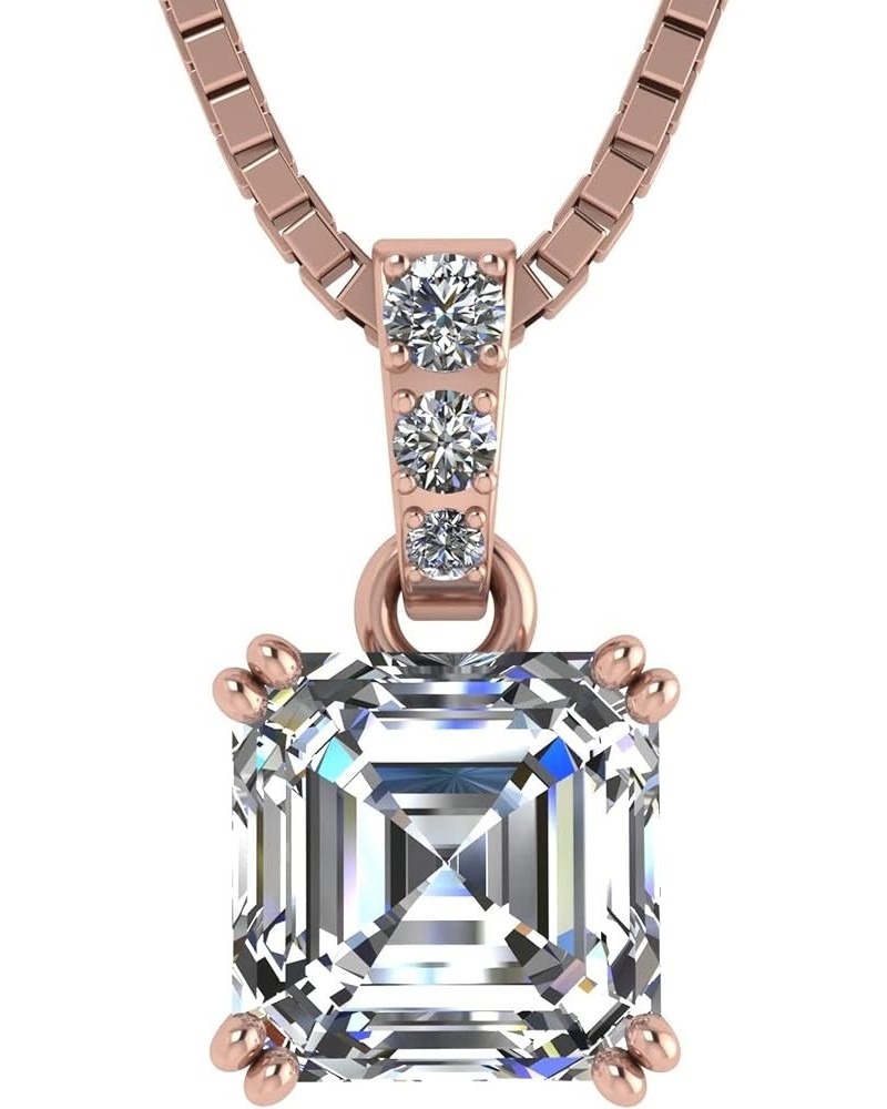 Asscher Cut CZ Simulated Diamond Solitaire Necklace Sterling Silver 8mm-3.00ct rose gold plated $24.27 Necklaces