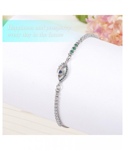 Blue Evil Eye Cubic Zirconia Adjustable Tennis Bracelet, Dainty Silver Hypoallergenic Protection Bracelets for Women Girls Fr...