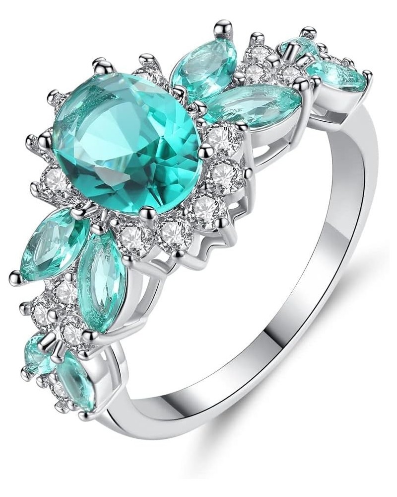 925 Sterling Silver Plated Created Sapphire Quartz&Topaz Cluster Women Band Ring Green-2 US9 $3.84 Rings