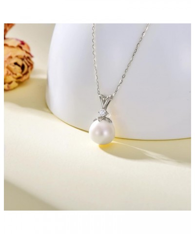 14K Gold Pearl Necklace for Women, 9mm White Freshwater Cultured Pearl Love Heart Pendant Necklace Jewelry Anniversary Presen...