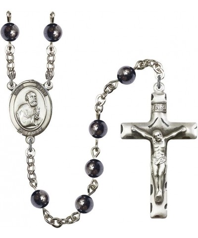 St. Peter The Apostle Silver-Plated Rosary - Every Birth Month Color and More Hematite, 6mm Beads $74.47 Necklaces